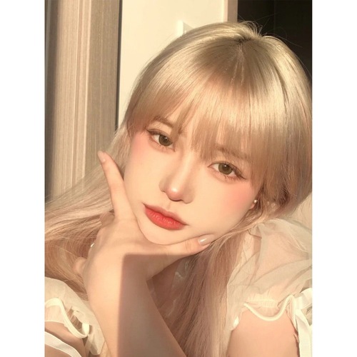 Kony wig set anime girl group anchor same long straight hair wig full bangs long hair full head golden wig