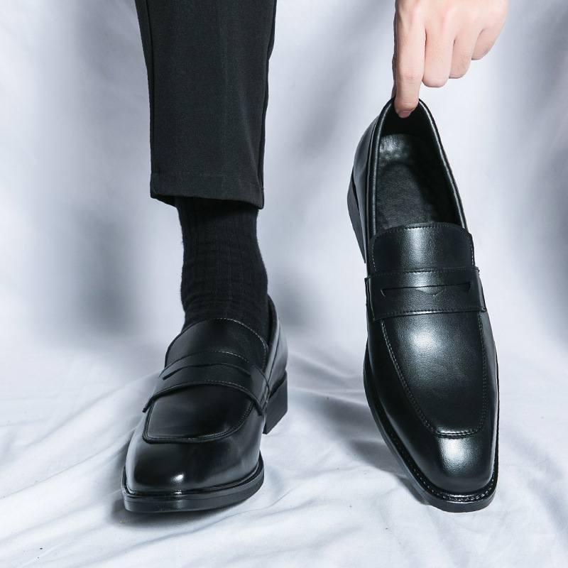Zapatos de cuero de cabeza cuadrada para hombre 2024 ropa de negocios para hombres zapatos profesionales de trabajo Lefour para novio casado zapatos de suela gruesa