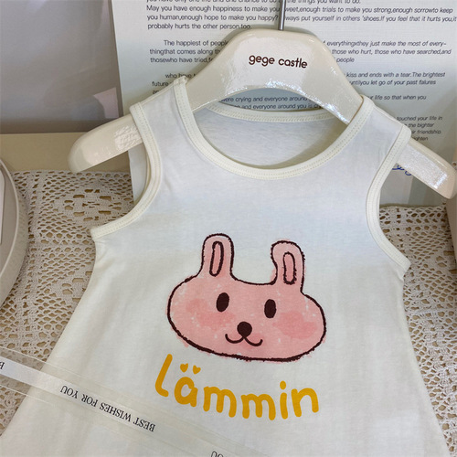 韩版童装2024新款夏季女童兔子T恤背心裙儿童洋气卡通印花连衣裙