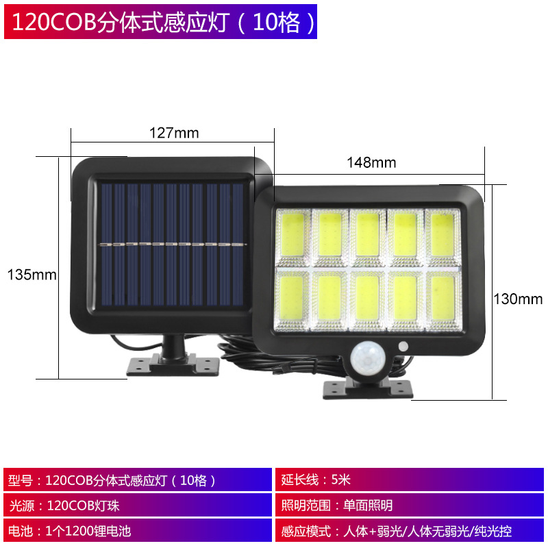Nueva lámpara solar para exteriores, cuerpo humano doméstico, luz de calle impermeable automática, foco de iluminación, lámpara de pared de jardín súper brillante