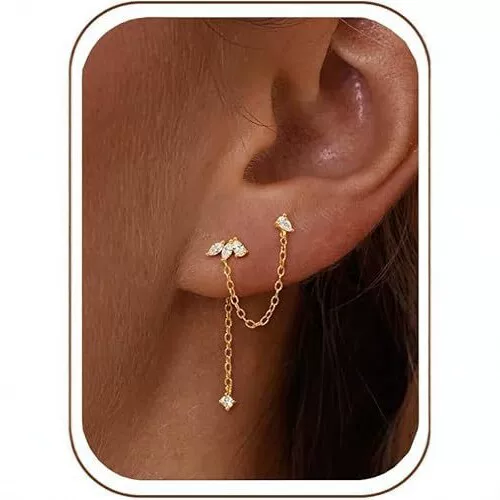 European and American Light Luxury Gold-Plated Zircon C-Shaped Earrings for Women, Fashionable Commuter Tassel Earrings, High-End Earrings Wholesale