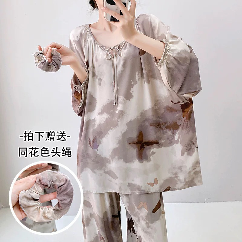 Pijamas de seda de algodón para mujer, primavera, otoño y verano sueltos, ropa exterior de seda de algodón, estilo nacional, traje de gran tamaño suelto de alta gama