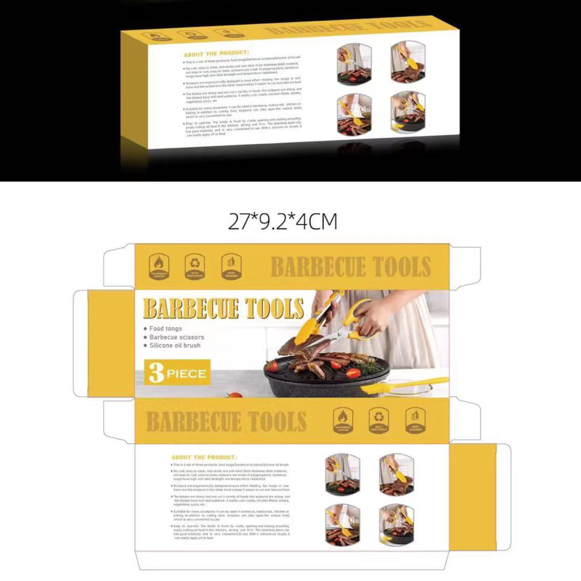 En stock clip de alimentos de acero inoxidable de tres piezas de silicona clip de alimentos cepillo de aceite cepillo de barbacoa tijeras de cocina gadget traje