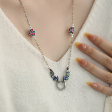 足银珐琅花朵项链毛衣链女轻奢高级感2025年民族风百搭饰品