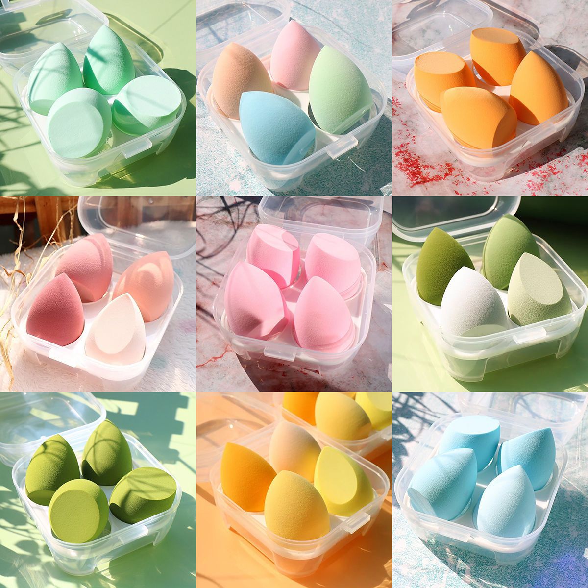 No coma polvo, no se atasque en polvo, huevo de belleza, maquillaje seco y húmedo, huevo de maquillaje de doble uso al por mayor, gotas de agua de calabaza, corte oblicuo, borla de polvo, herramienta de belleza