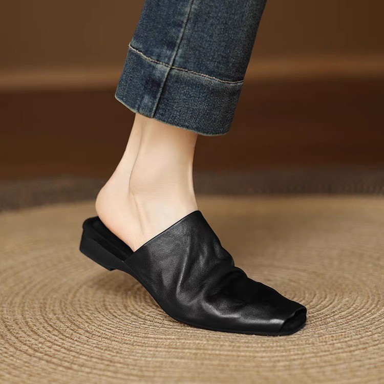 Lässige Hausschuhe im britischen Stil, flache Schuhe mit kleinem Keilabsatz, offene Pantoletten für Damen, geschlossene Zehenpartie_voghion.com