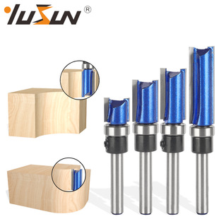 Yusheng bearing straight cutter paint blue 4-piece set woodworking milling cutter slotting double-edged handle with bearing straight cutter trimming machine