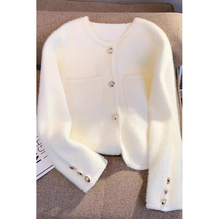 Gentle Fairy White Cardigan Sweater Coat for Women, New French Style for Spring and Autumn, New Mink Velvet Product Gentle Fairy White Cardigan Sweater Coat for Women, New French Style for Spring and Autumn, New Mink Velvet Product