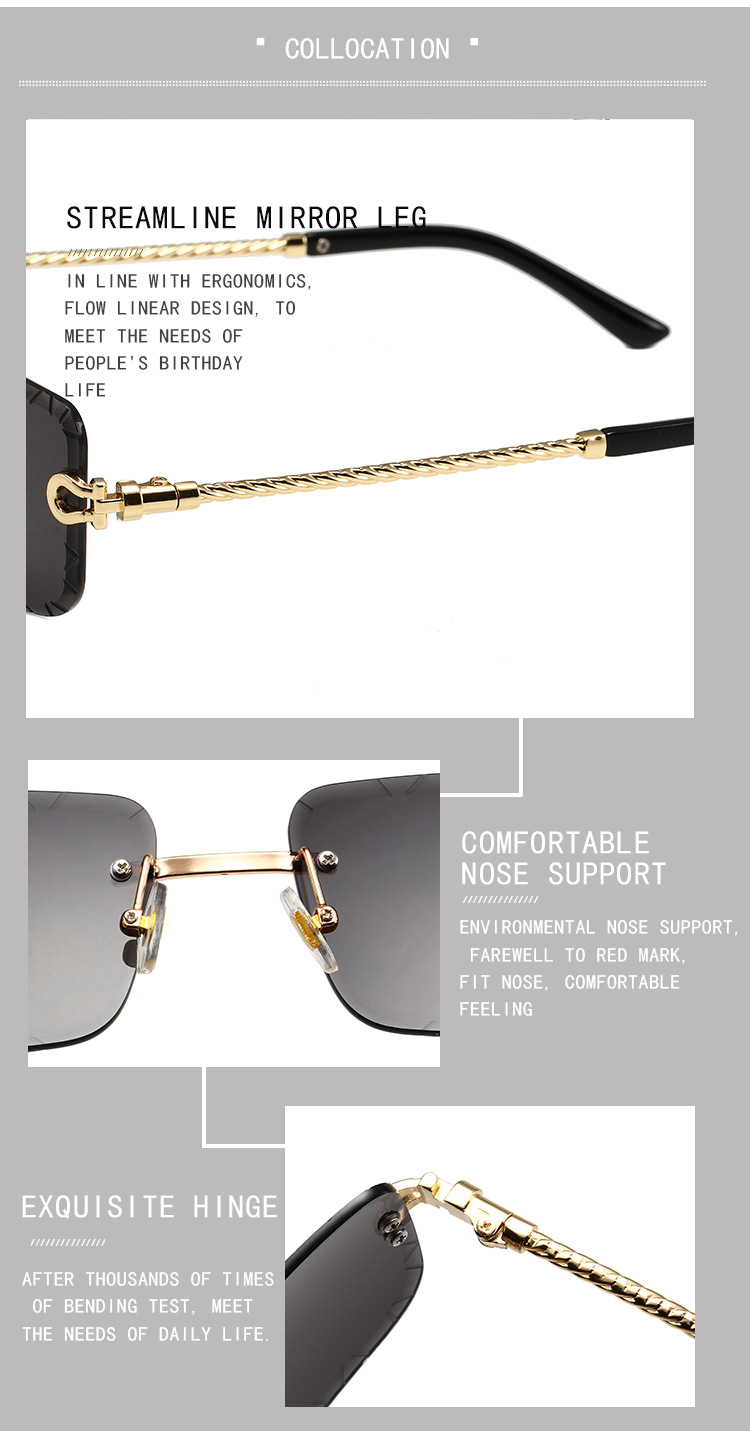 45g Weight Frameless Glasses Structure Sunglasses Classification PC, UV400 Protection Lens Material Polygon Glasses Style Outdoor, Daily Occasion Solid Color Pattern Unisex Gender Casual, Simple Style Style Casual Simple Style Solid Color PC UV400 Protection Polygon Frameless Women's Sunglasses 14
