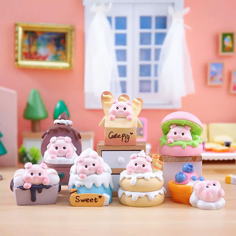 可爱萌宠猪猪甜品屋创意潮玩盲盒公仔桌面装饰品学生礼品一件代发