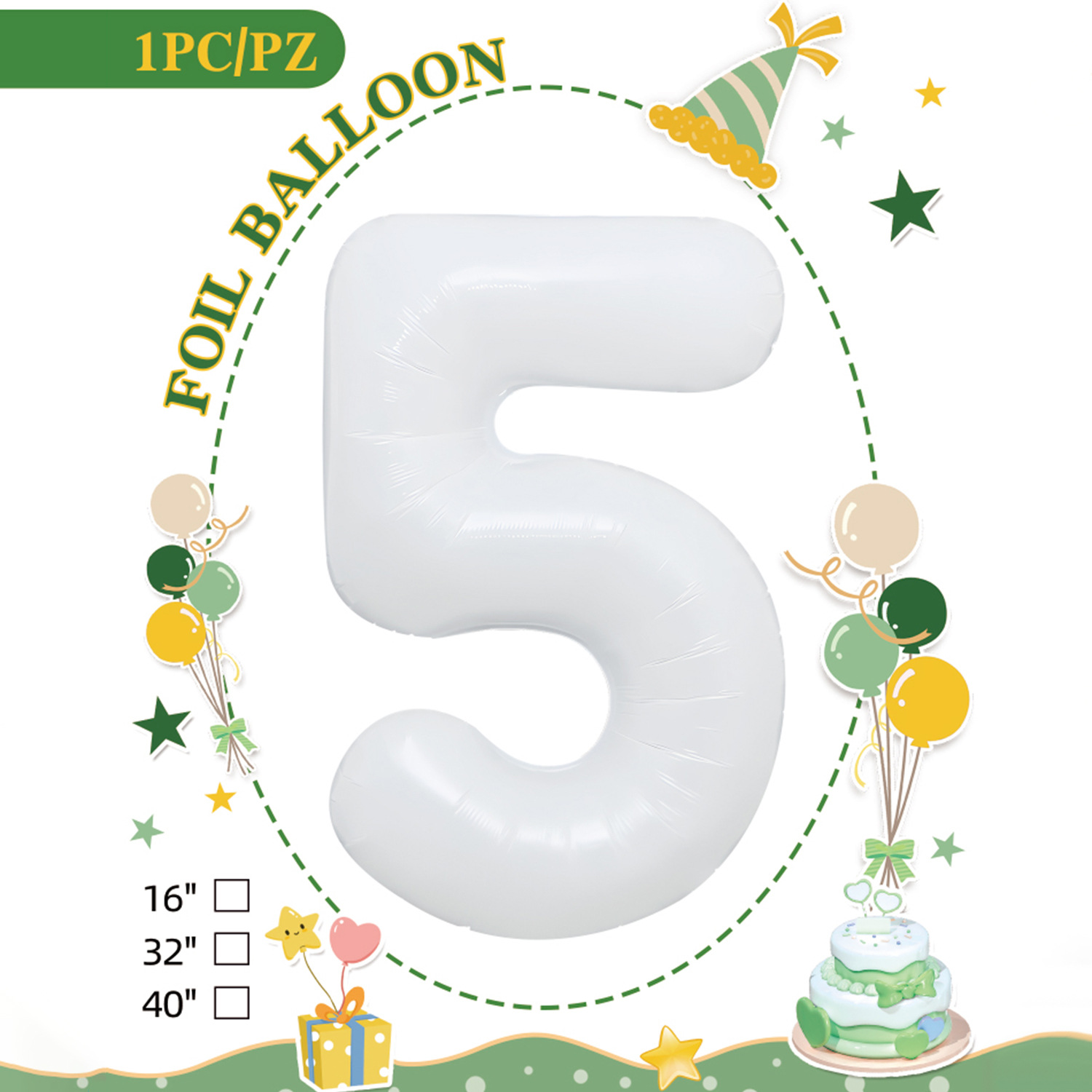 Embalaje de tarjeta de papel independiente digital de cumpleaños impreso en blanco de 32 pulgadas, decoración de fiesta de la versión estadounidense, película de aluminio, decoración de globos de papel de aluminio