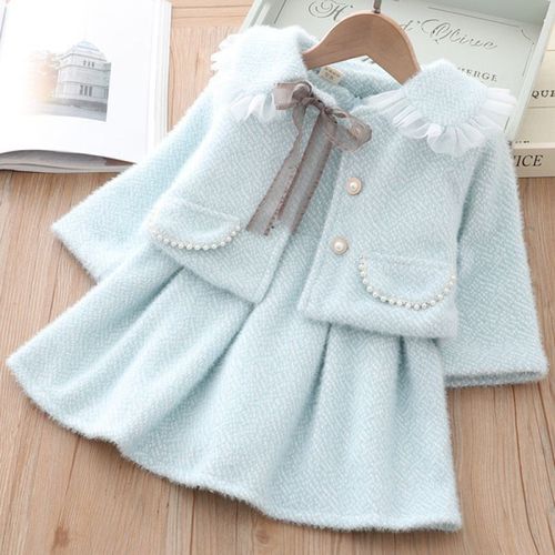 Children's girls' dress set with free shipping,  new autumn and winter baby mink fur coat, princess dress for kids, two-piece set.