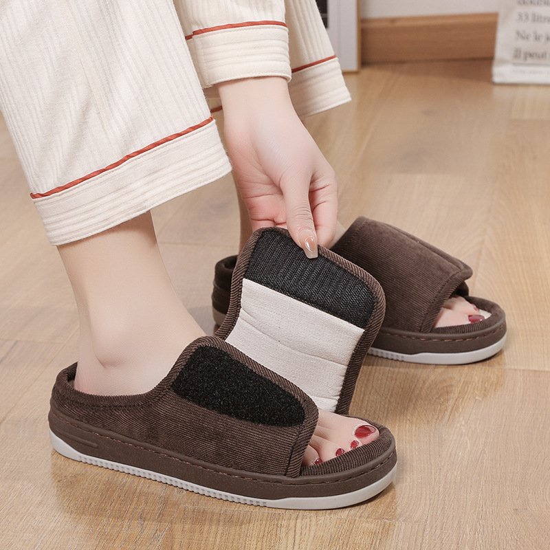 Factory direct wholesale Velcro loose feet wide fat swollen adjust middle-aged men's and women's cloth shoes linen slippers foreign trade