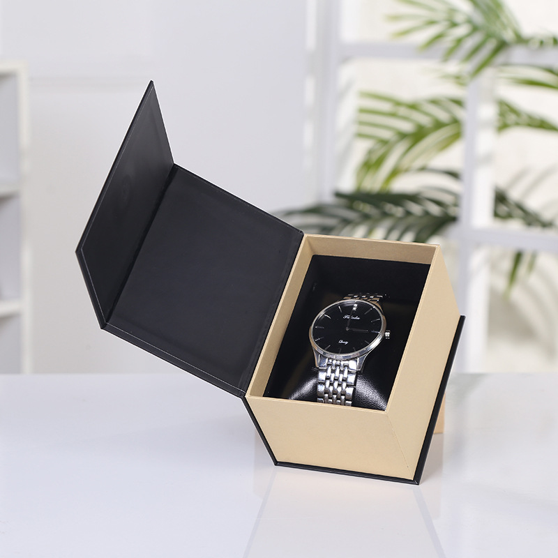 Fashion Quartz Watch Box Black Flip Cover Watch Packaging Box Rectangle Jewelry Box Gift Box Wholesale