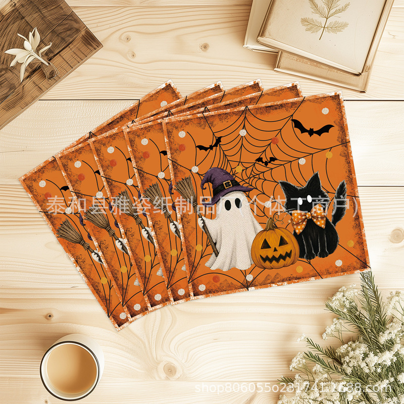 New Halloween Pumpkin Witch Ghost Black Cat Theme Disposable Paper Tableware Birthday Party Scene Decoration Supplies