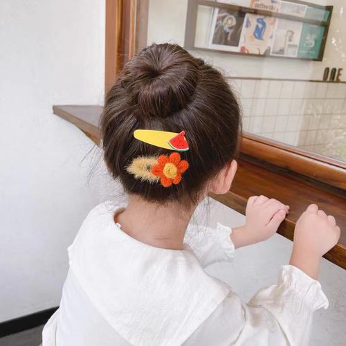 Children's hair clip plush knitted clip autumn and winter new cute cartoon fruit flower princess girl's hair clip