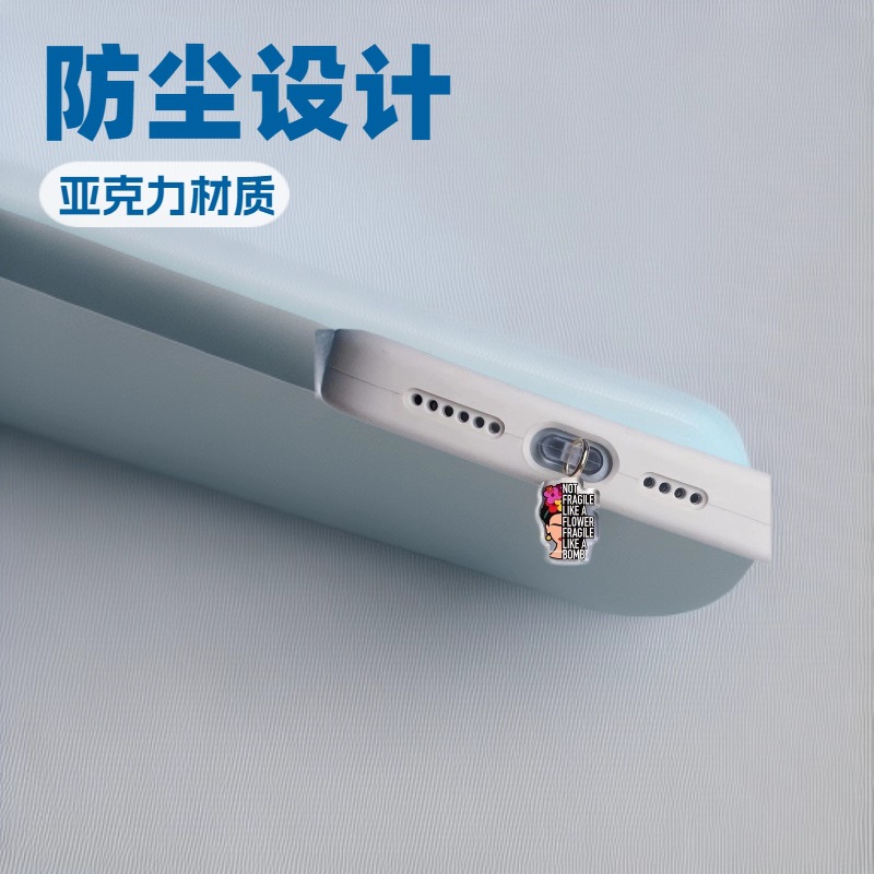 跨境新款双层半脸艺伎英文短句手机防尘塞