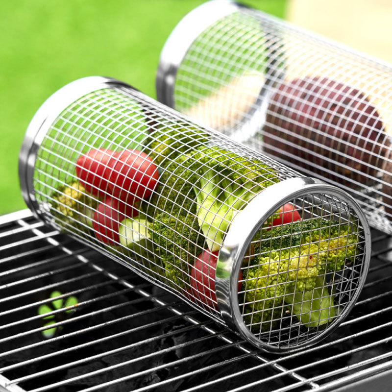 304 Stainless Steel Barbecue Grill Barbecue Basket Round Barbecue Cage Outdoor Bbq Smoke Cage Portable Barbecue Net Rotating