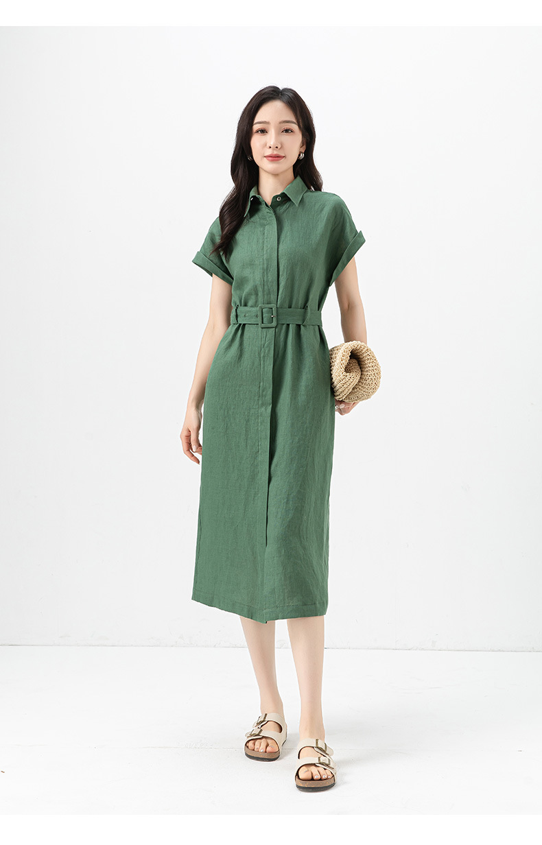 Đầm maxi nữ vải lanh tay uốn cong chiết eo dáng suông mùa hè — Màu đen chi tiết 29
