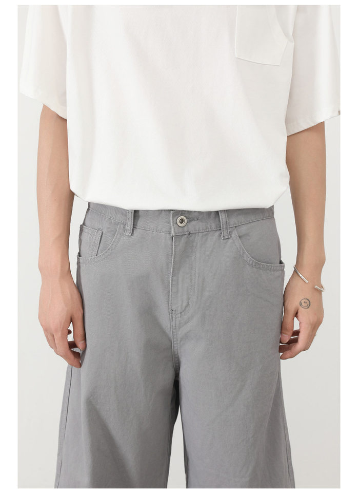 Quần jeans nam ống rộng lưng thun nửa, dáng suông thoải mái — Màu xanh quân đội, màu xám nhạt, màu xám đen, đen chi tiết 15