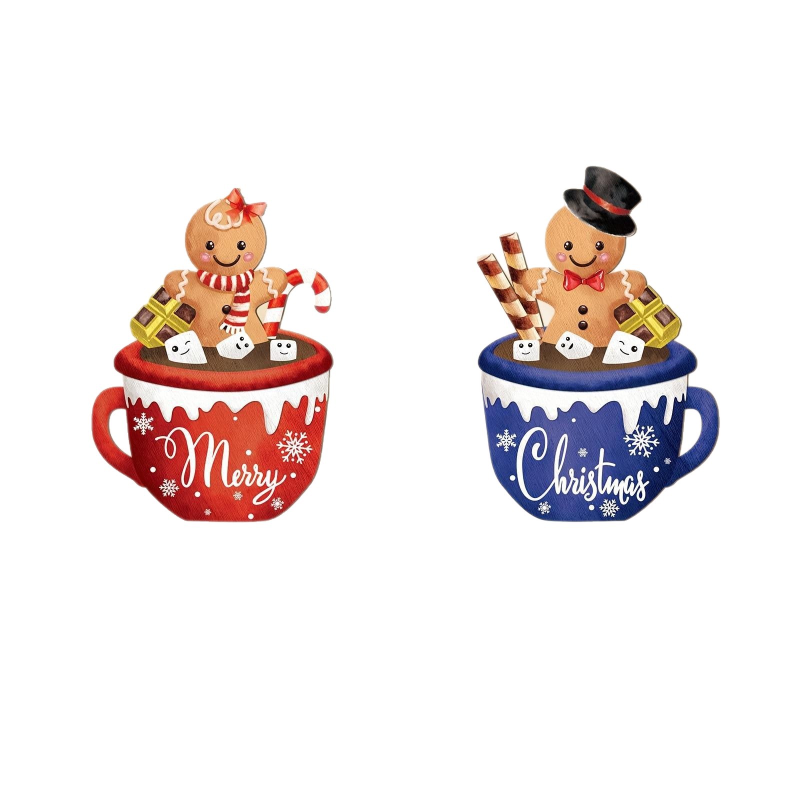 Colgar pan de jengibre de Navidad estadounidense hombre caliente de cacao colgar decoración de taza de menú rojo y azul modelado ventana transfronteriza diseño colgar