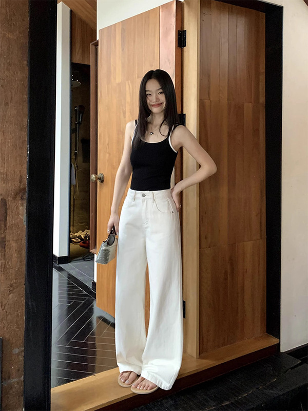 小柄な狭い版2025春の白い広脚ジーンズの女性の新しい高腰はやせているストレート感があります。|undefined