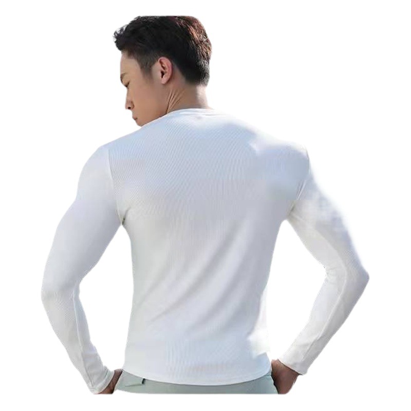 Sports Long-sleeved T-shirt Men's V-neck Crewneck Tight Clothes Moisture Absorption and Sweat-wicking High Elastic Training Running Fitness Clothes Base Shirt