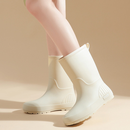 2025 Cross-border Leisure Durable Waterproof Slip-Resistant Fleece Rain Boots for Women PVC Fashion Rain Boots