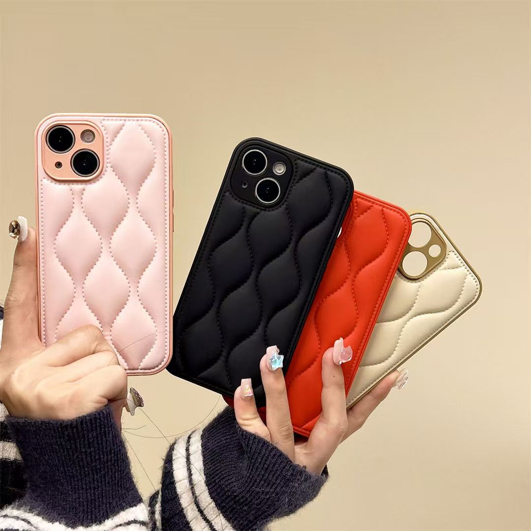Custodia per telefono a tinta unita tipo giacca imbottita, adatta per iPhone 17, iPhone 15 Pro Max, copertura completa per Huawei, autunno e inverno_voghion.com