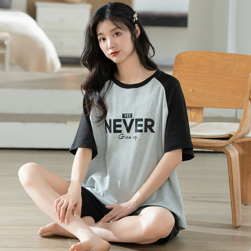 Летний хлопковый пижамный комплект, летний костюм с коротким рукавом, плюс размер