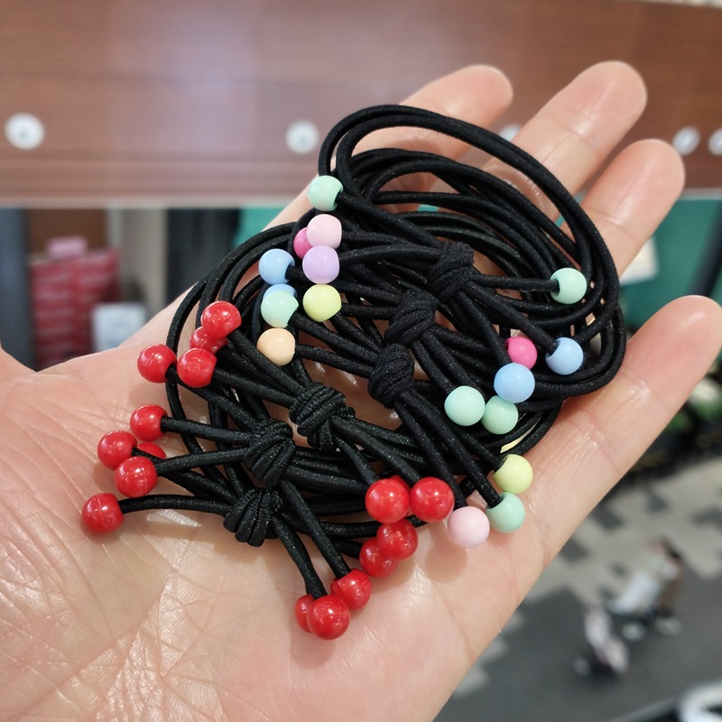 小樱桃蝴蝶结头绳高弹力头绳 三合一6颗红珠发圈女扎头发地摊皮筋