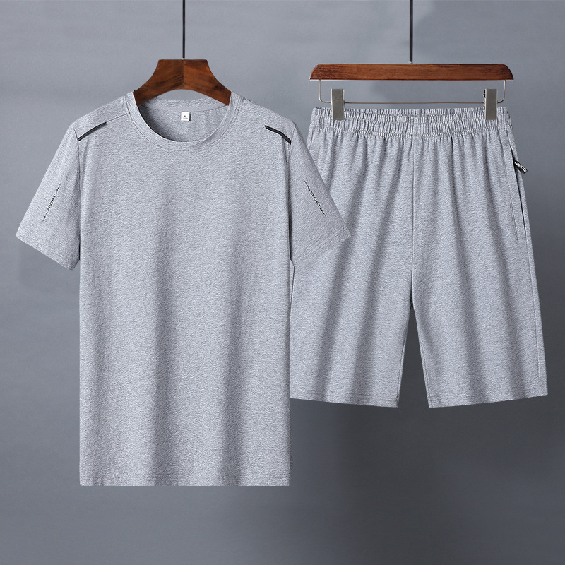 Traje de talla extra grande Papá verano algodón camiseta de manga corta color sólido ropa deportiva casual de mediana edad y ancianos traje deportivo para hombre