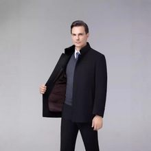 新款男士羊毛呢大衣中长款水貂毛领双面羊绒外套冬季羽绒内胆上衣
