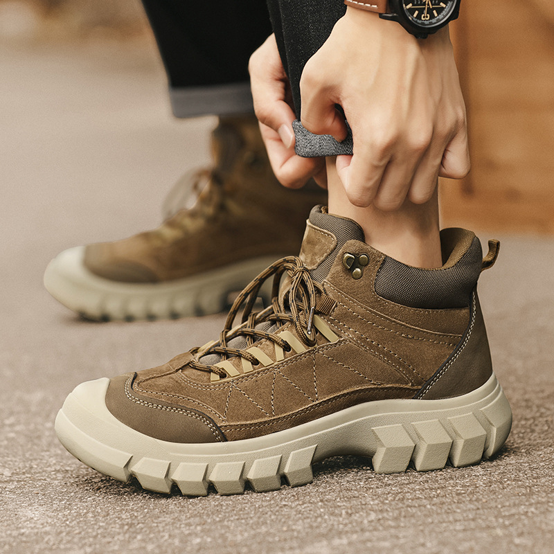 Men's Outdoor Hiking Shoes High-Top Wear-Resistant Height-Increasing Shoes Warm British Trend Casual Men's Shoes Snow Bo_vogvips.com