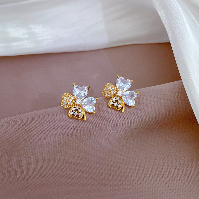 【钛钢】四叶满钻项链耳环套装轻奢微镶个性气质宴会耳饰项饰组合详情4