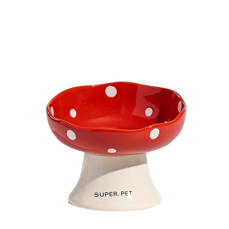 Tazón de cerámica para gatos, tazón de arroz para gatos, tazón de agua para perros, barbilla anti-negro, protector de cuello de pie alto, boca inclinada