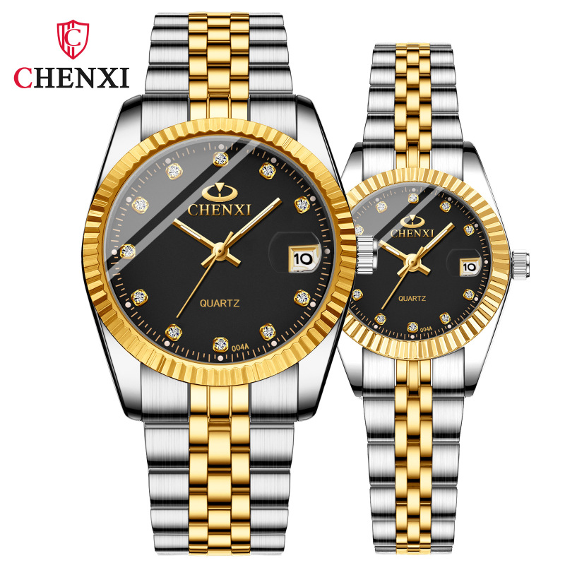 CHENXI business couple watch calendar men's and women's watch popular foreign trade cross-border quartz diamond steel belt watch CHENXI business couple watch calendar men's and women's watch popular foreign trade cross-border quartz diamond steel belt watch