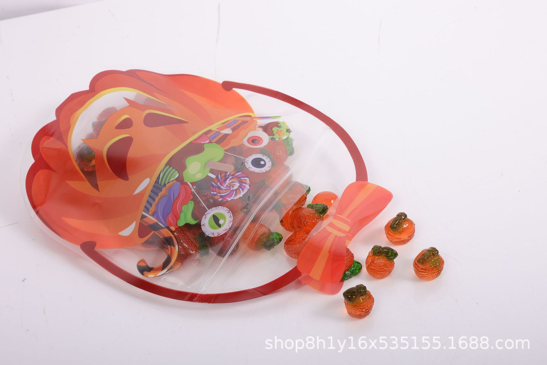 Amazon nuevo producto Favor Bags Transparent Pumpkin Halloween decoración de bolsas de dulces transparentes
