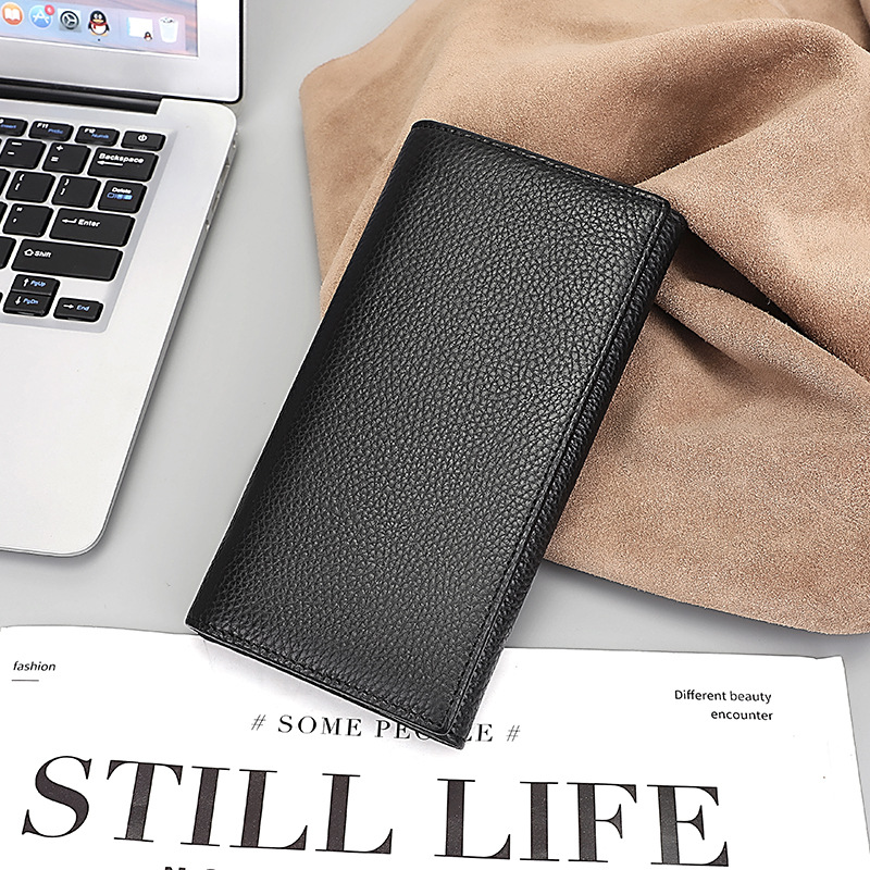 Portofel casual din piele pentru bărbați, strat de piele de vacă, lung, cu poziții multiple pentru carduri, capacitate mare, geantă de mână din piele_voghion.com