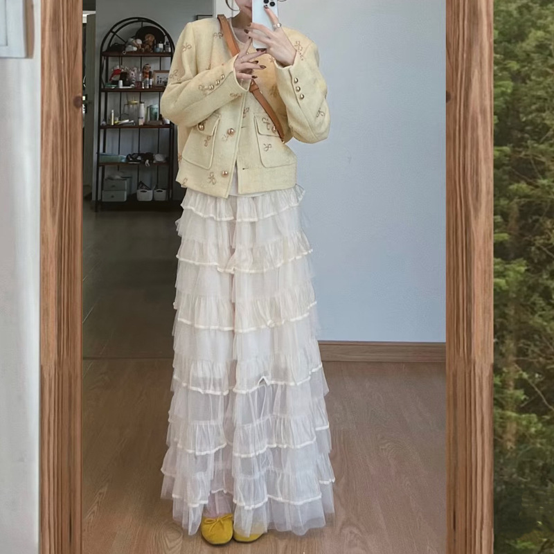 【月华轻绡】蝴蝶秀珠短外套女秋季高级感上衣+蛋糕裙套装两件套|undefined