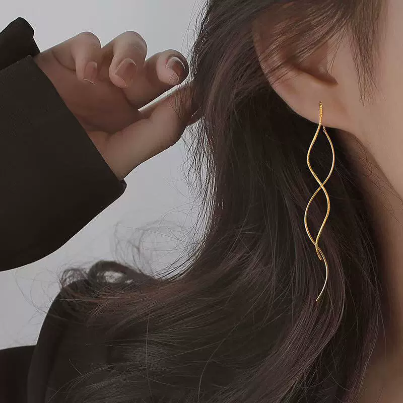 波浪耳线女2025年新款潮流苏耳环圆脸显瘦气质百搭高级感一件代发