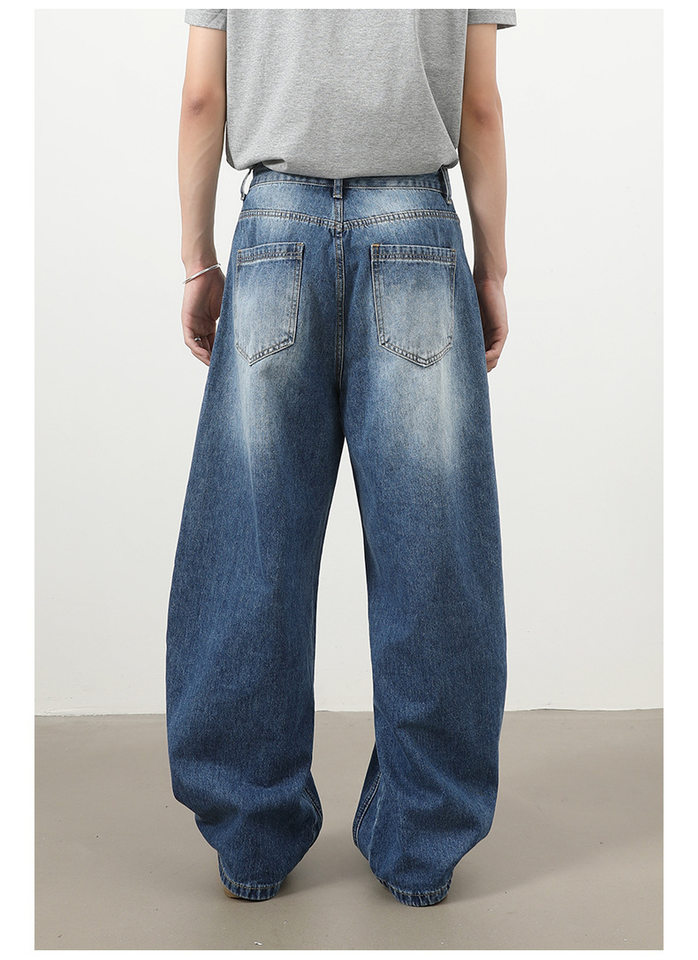 Quần jeans nam dáng thẳng rộng phối màu phong cách retro — màu xanh, màu xám đen chi tiết 8