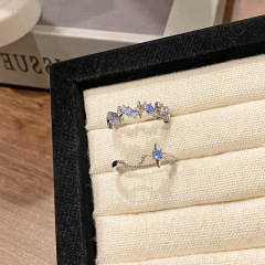 日常簡約藍色星芒鏈條素圈開口戒指女時尚百搭個性極簡食指戒配飾