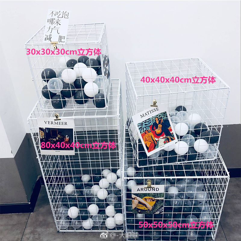 White Iron Grid Shelf Wall Hanging Iron Wire Mesh Photo Wall Display Rack for Kindergarten