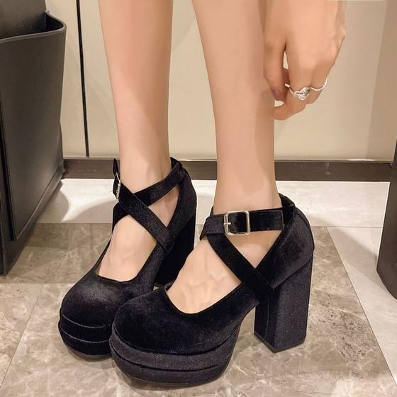 Hepburn Style Women's Niche Thick-soled Mary Jane Shoes 2024 Autumn New All-match Small Cross Strap Waterproof Platform