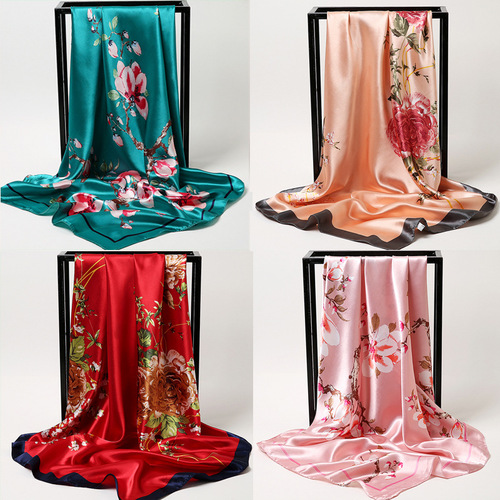90 Large Silk Scarves for Women Spring and Autumn Korean Decor Air Hostess Satin Neckties New Scarves Mother's Day Gift