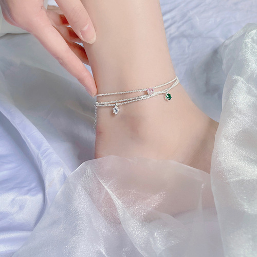 Korean jewelry S925 sterling silver anklet moon splashing galaxy colorful zircon high-end super sparkling sparkling anklet for women