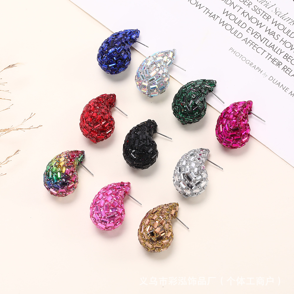 European and American fashion full diamond metal earrings drop gradient color fashion high sense simple versatile earrings earrings