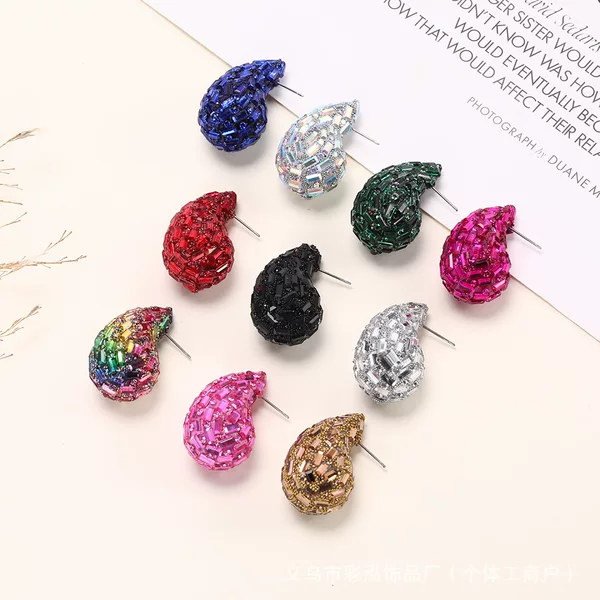 European and American fashion full diamond metal earrings drop gradient color fashion high sense simple versatile earrings earrings