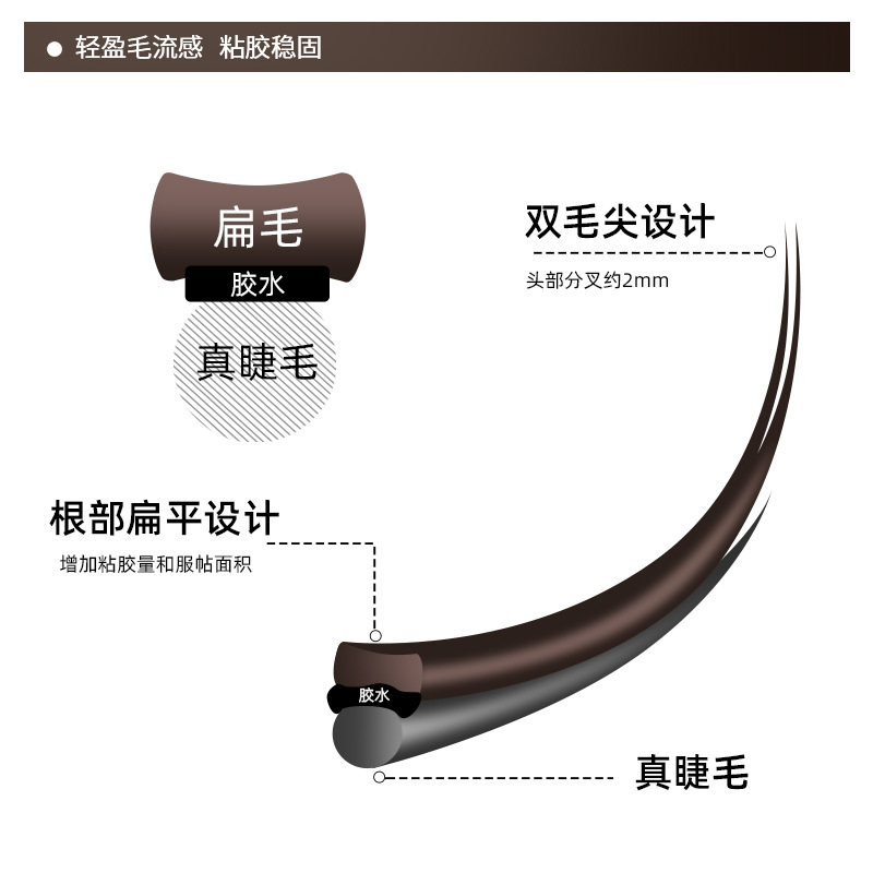 NAGARAKU marrón oscuro doble punta aire pelo plano injerto pestañas cero toque luz natural suave pestañas postizas individuales